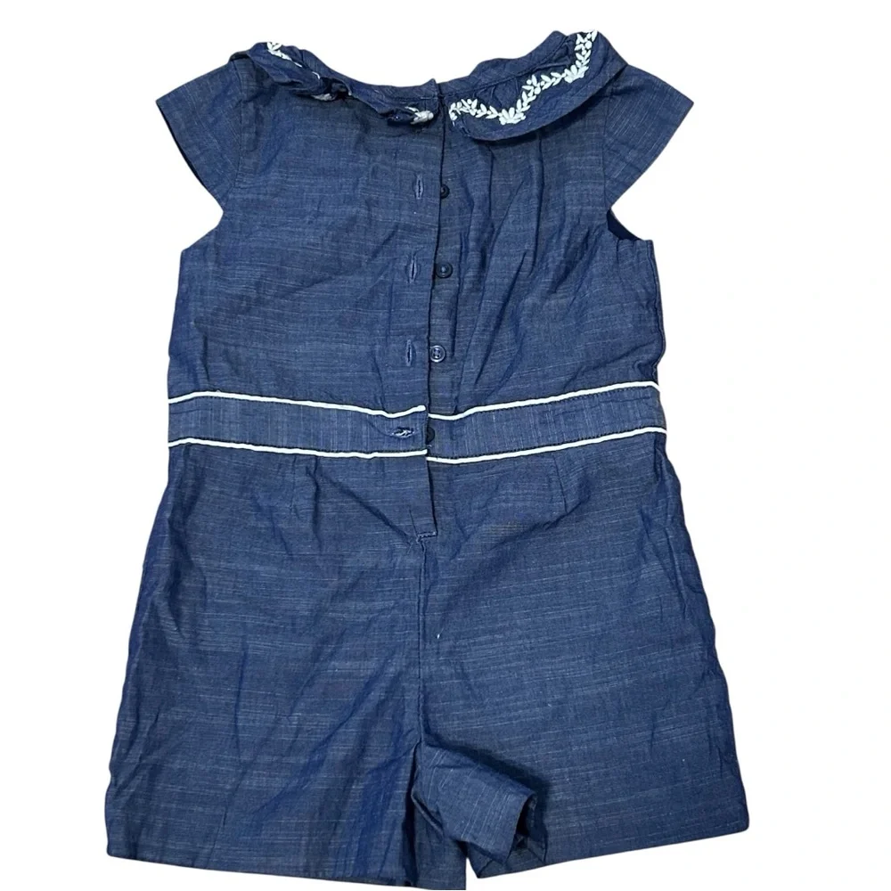 Janie and Jack Romper Girls Size 4 Blue Chambray Ruffle One Piece